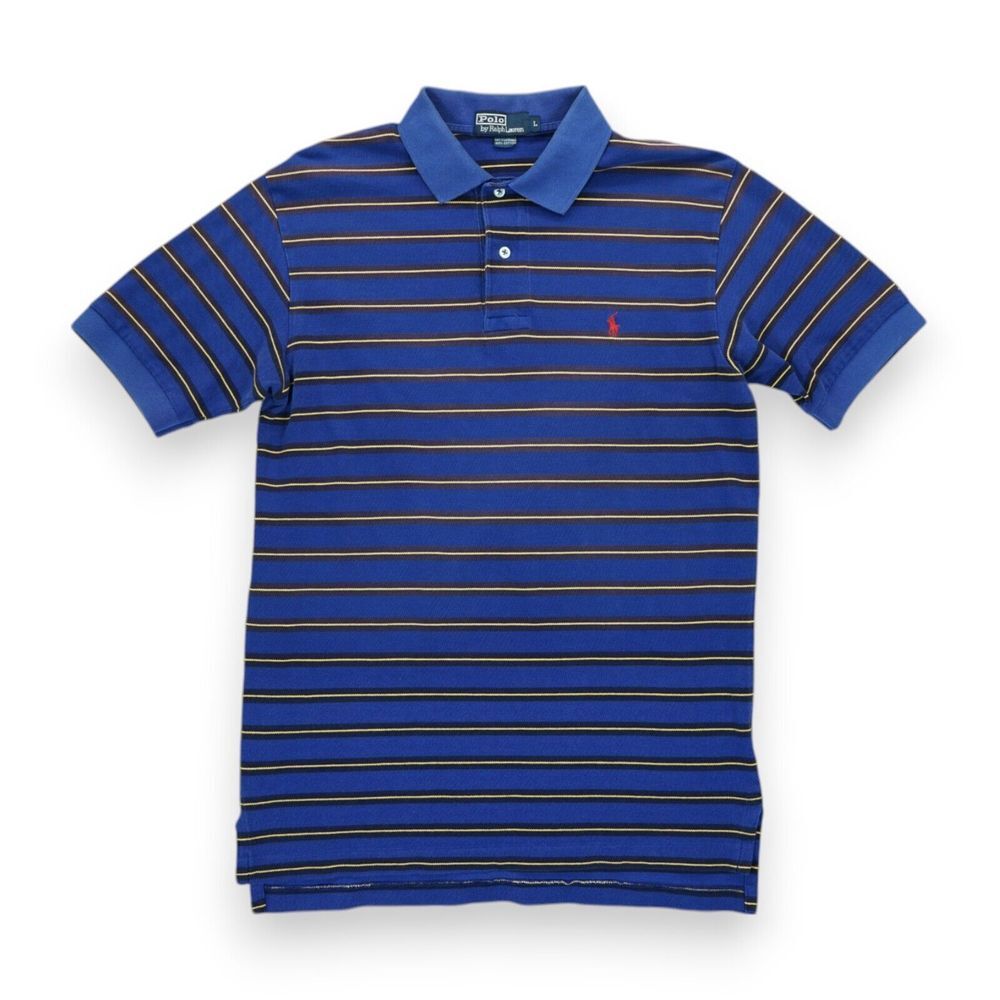 Vintage‎ 90s Polo by Ralph Lauren Men's Shirt Large Blue Striped Geometric
